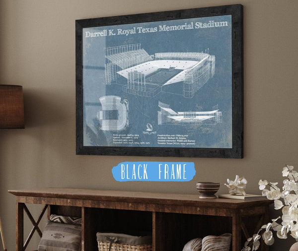20" x 16" / Black Frame Cutler West Darrell K. Royal Texas Memorial Stadium Blueprint Art Print