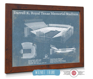 20" x 16" / Walnut Frame Cutler West Darrell K. Royal Texas Memorial Stadium Blueprint Art Print