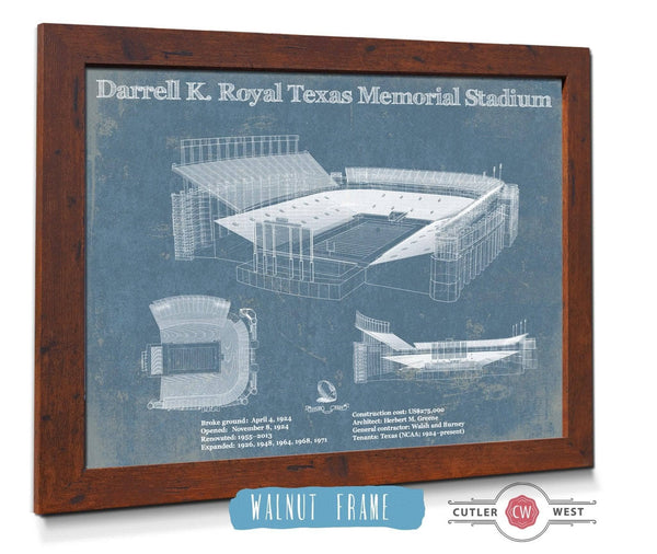 20" x 16" / Walnut Frame Cutler West Darrell K. Royal Texas Memorial Stadium Blueprint Art Print