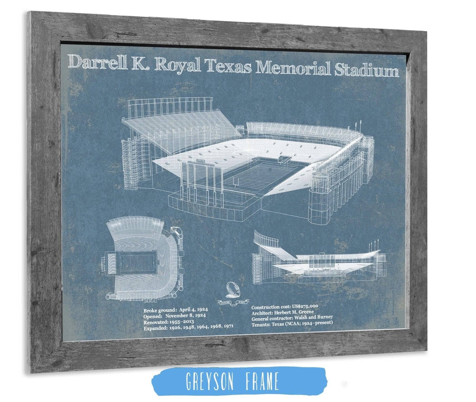 Cutler West Darrell K. Royal Texas Memorial Stadium Blueprint Art Print