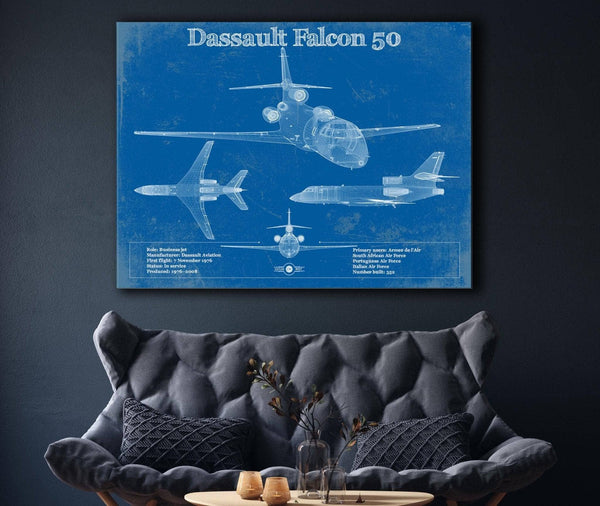 Cutler West Dassault Falcon 50 Vintage Blueprint Airplane Print
