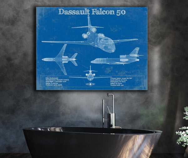 Cutler West Dassault Falcon 50 Vintage Blueprint Airplane Print
