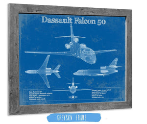 14" x 11" / Greyson Frame Cutler West Dassault Falcon 50 Vintage Blueprint Airplane Print