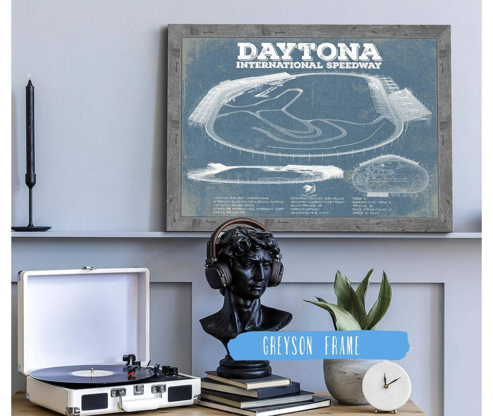 14" x 11" / Stretched Canvas Wrap Cutler West Daytona International Speedway Blueprint NASCAR Race Track Print