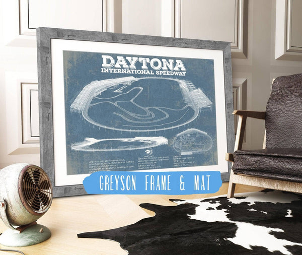 14" x 11" / Greyson Frame & Mat Cutler West Daytona International Speedway Blueprint NASCAR Race Track Print