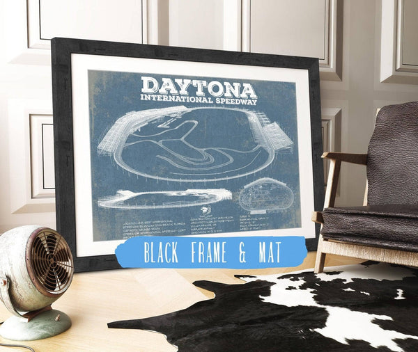 20" x 16" / Black Frame & Mat Cutler West Daytona International Speedway Blueprint NASCAR Race Track Print