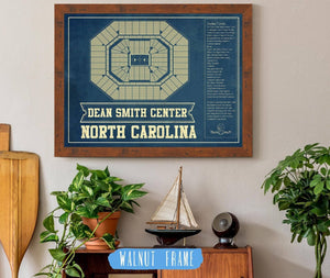 20" x 16" / Walnut Frame Cutler West Dean E. Smith Center North Carolina Tar Heels NCAA College Basketball Blueprint Art
