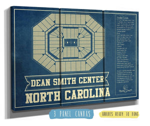 36" x 24" / 3 Panel Canvas Wrap Cutler West Dean E. Smith Center North Carolina Tar Heels NCAA College Basketball Blueprint Art