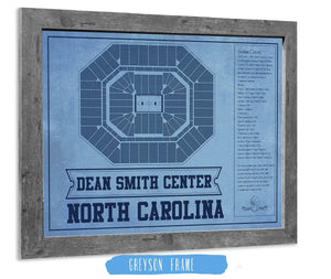 14" x 11" / Greyson Frame Cutler West Dean E. Smith Center North Carolina Tar Heels Team Colors NCAA College Basketball Blueprint Art