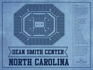 14" x 11" / Unframed Cutler West Dean E. Smith Center North Carolina Tar Heels Team Colors NCAA College Basketball Blueprint Art