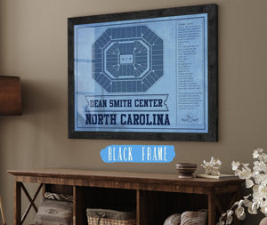 20" x 16" / Black Frame Cutler West Dean E. Smith Center North Carolina Tar Heels Team Colors NCAA College Basketball Blueprint Art