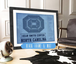 20" x 16" / Black Frame & Mat Cutler West Dean E. Smith Center North Carolina Tar Heels Team Colors NCAA College Basketball Blueprint Art