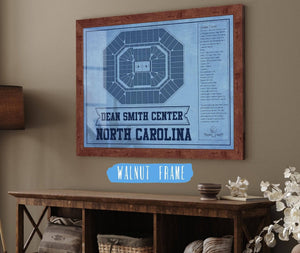 20" x 16" / Walnut Frame Cutler West Dean E. Smith Center North Carolina Tar Heels Team Colors NCAA College Basketball Blueprint Art