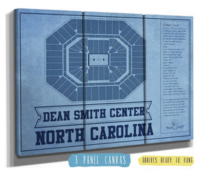 36" x 24" / 3 Panel Canvas Wrap Cutler West Dean E. Smith Center North Carolina Tar Heels Team Colors NCAA College Basketball Blueprint Art