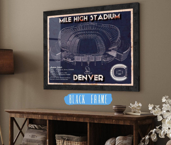 20" x 16" / Black Frame Cutler West Denver Broncos Vintage Sports Authority Field - Vintage Football Print