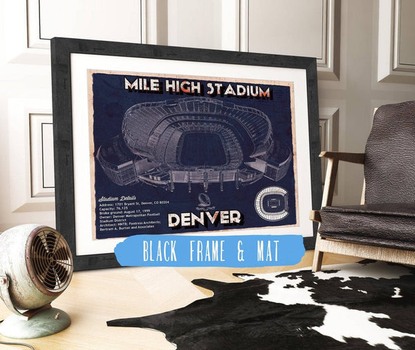 20" x 16" / Black Frame & Mat Cutler West Denver Broncos Vintage Sports Authority Field - Vintage Football Print