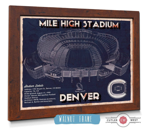 20" x 16" / Walnut Frame Cutler West Denver Broncos Vintage Sports Authority Field - Vintage Football Print