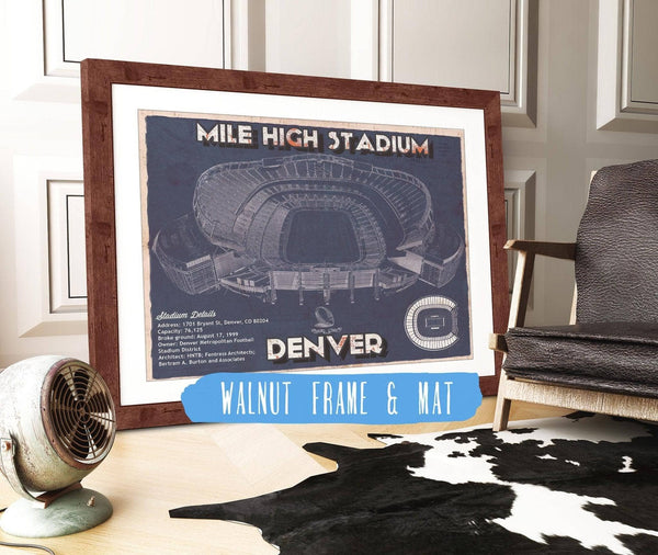 20" x 16" / Walnut Frame & Mat Cutler West Denver Broncos Vintage Sports Authority Field - Vintage Football Print