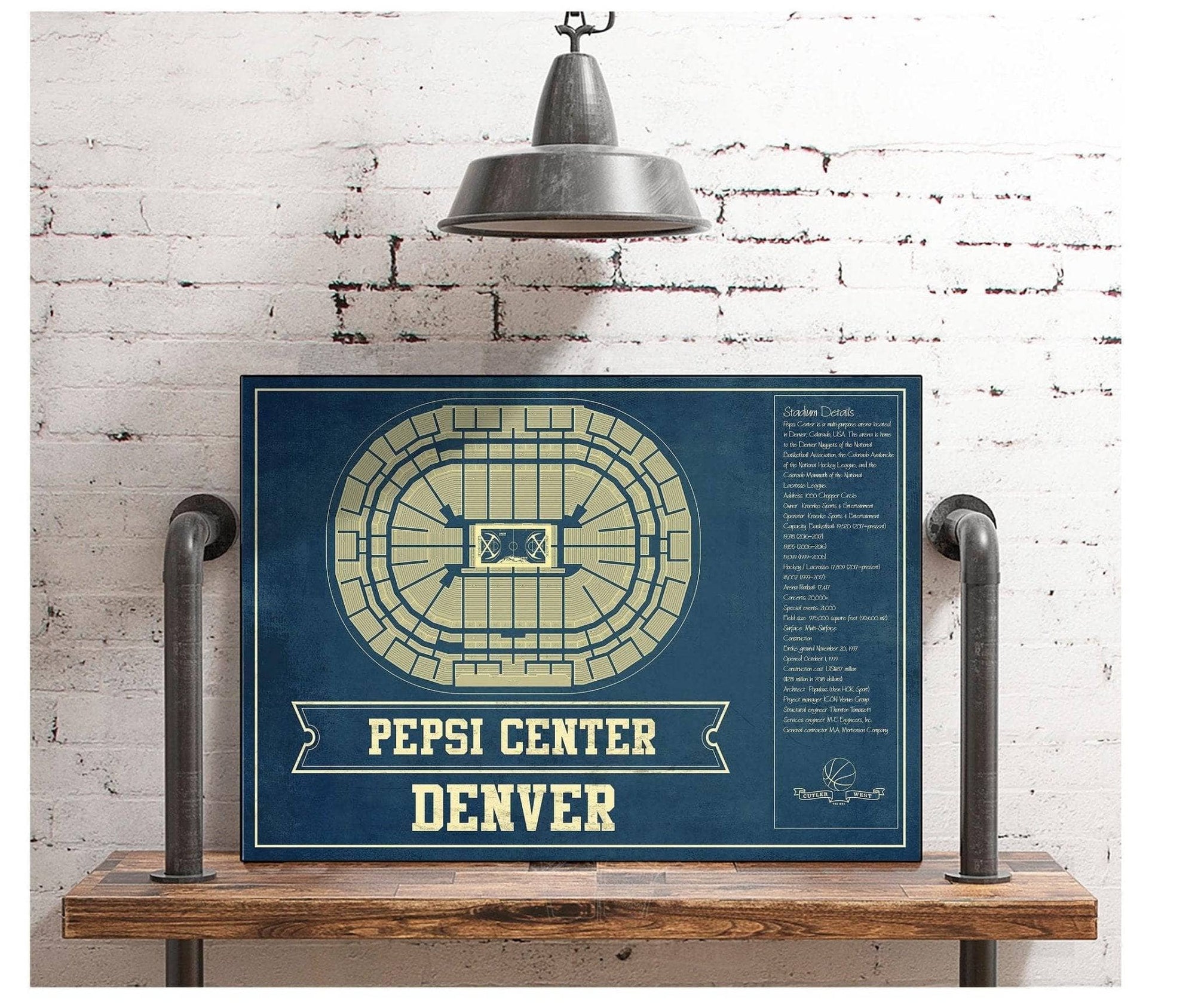 Denver Nuggets Pepsi Center Vintage Basketball Blueprint NBA Print