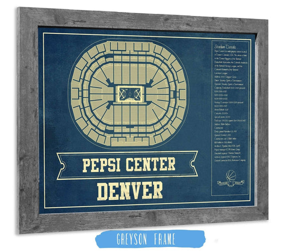 14" x 11" / Greyson Frame Cutler West Denver Nuggets Pepsi Center Vintage Basketball Blueprint NBA Print