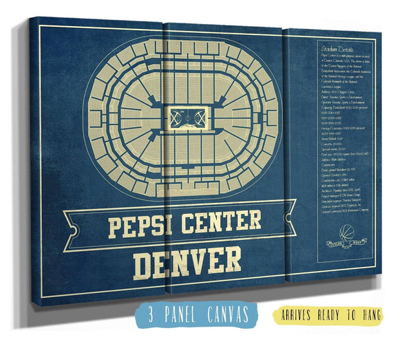 36" x 24" / 3 Panel Canvas Wrap Cutler West Denver Nuggets Pepsi Center Vintage Basketball Blueprint NBA Print