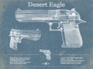 14" x 11" / Unframed Cutler West Desert Eagle Blueprint Vintage Gun Print