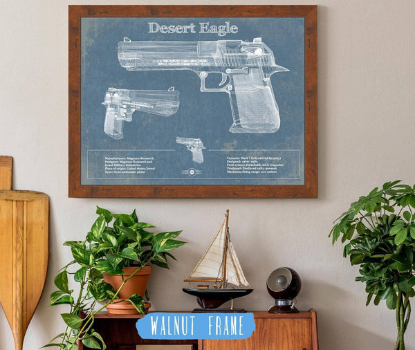 20" x 16" / Walnut Frame Cutler West Desert Eagle Blueprint Vintage Gun Print