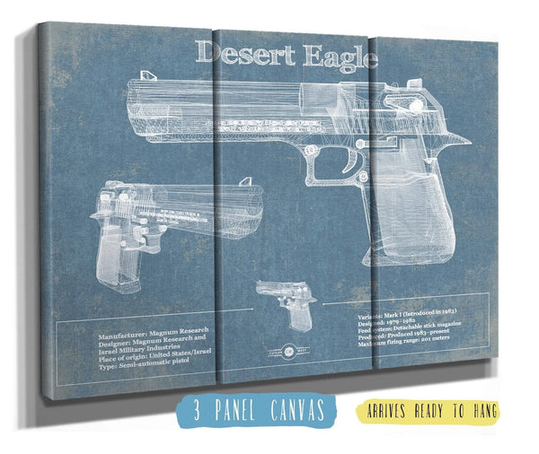 36" x 24" / 3 Panel Canvas Wrap Cutler West Desert Eagle Blueprint Vintage Gun Print