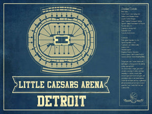 14" x 11" / Unframed Cutler West Detroit Pistons Little Caesars Arena Vintage Basketball Blueprint NBA Print