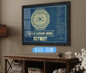 20" x 16" / Black Frame Cutler West Detroit Pistons Little Caesars Arena Vintage Basketball Blueprint NBA Print