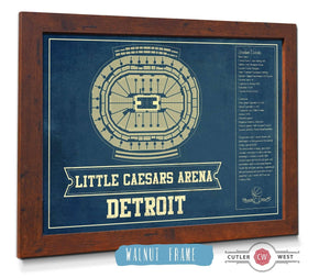 20" x 16" / Walnut Frame Cutler West Detroit Pistons Little Caesars Arena Vintage Basketball Blueprint NBA Print