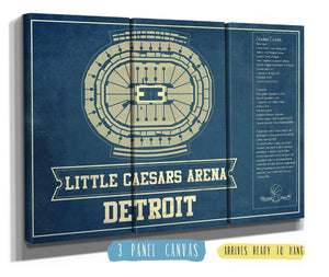 36" x 24" / 3 Panel Canvas Wrap Cutler West Detroit Pistons Little Caesars Arena Vintage Basketball Blueprint NBA Print
