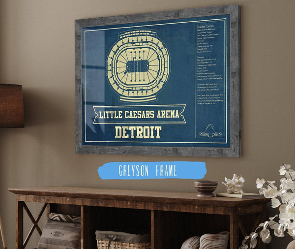 20" x 16" / Black Frame Cutler West Detroit Red Wings - Little Caesars Arena Vintage Hockey Blueprint NHL Print
