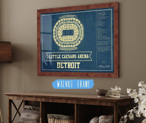 20" x 16" / Walnut Frame Cutler West Detroit Red Wings - Little Caesars Arena Vintage Hockey Blueprint NHL Print