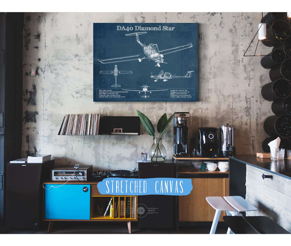 Cutler West Diamond DA40 Diamond Star Vintage Aviation Blueprint Print