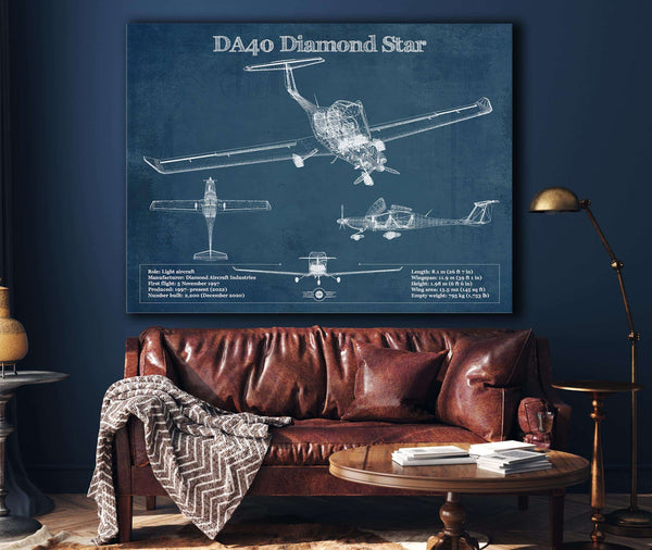 Cutler West Diamond DA40 Diamond Star Vintage Aviation Blueprint Print