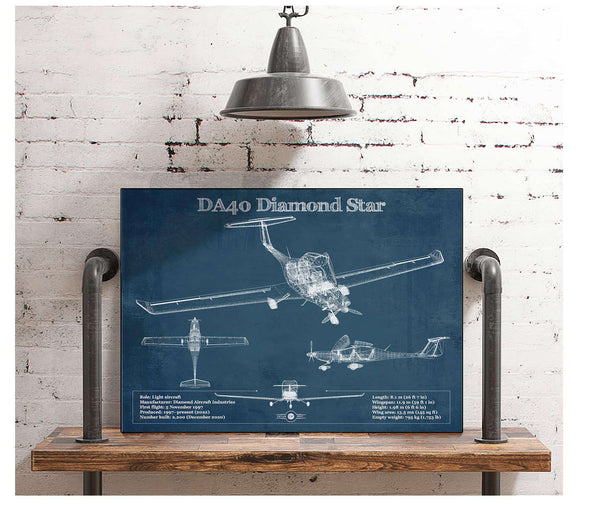 Cutler West Diamond DA40 Diamond Star Vintage Aviation Blueprint Print