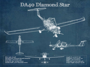 14" x 11" / Unframed Cutler West Diamond DA40 Diamond Star Vintage Aviation Blueprint Print