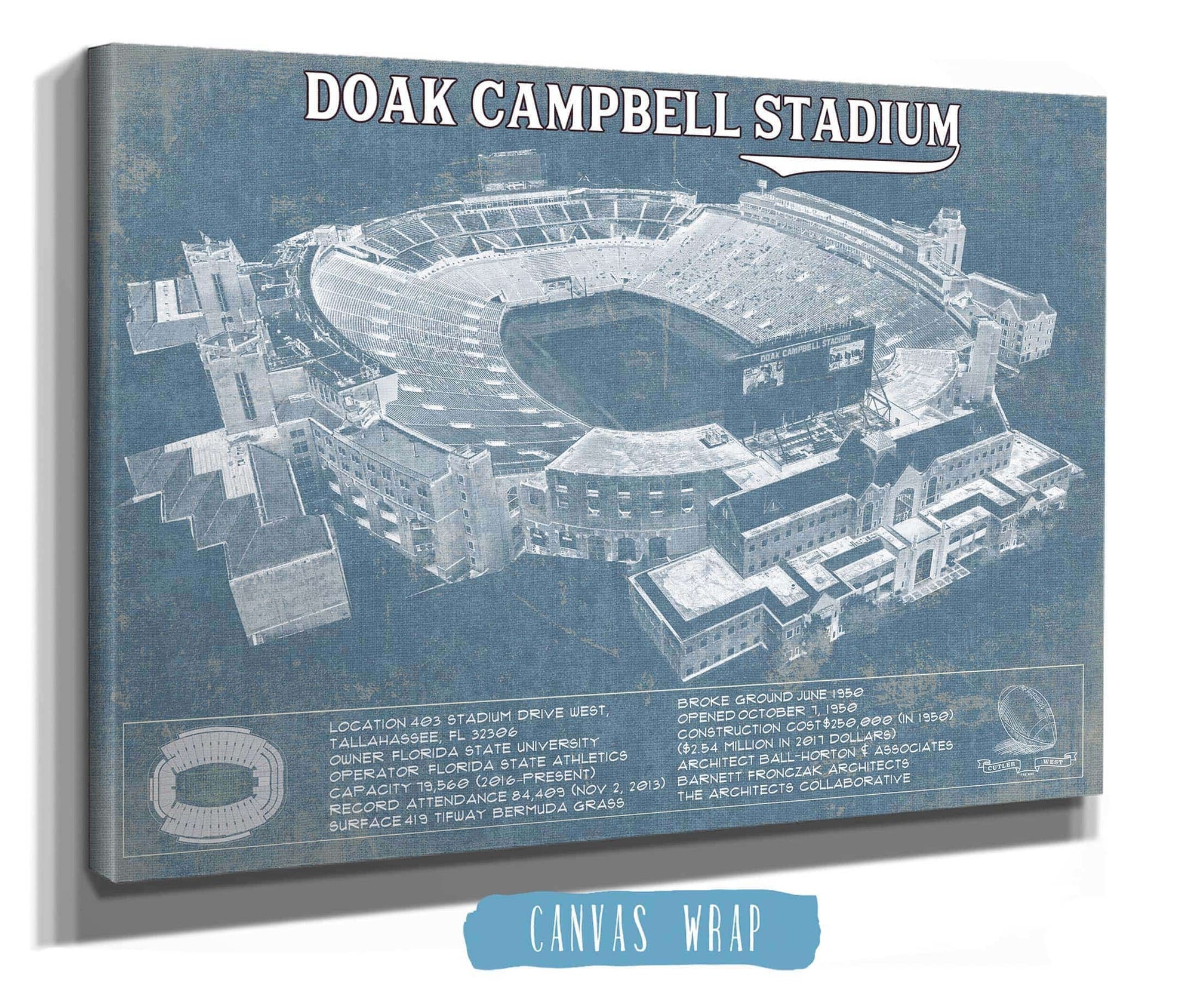Cutler West College Football Collection Florida State Seminoles Doak Campbell Stadium Vintage FSU College Football Team Color Art Print