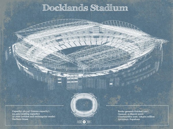 14" x 11" / Unframed Cutler West Docklands Stadium (Marvel Stadium) Vintage Australian Football AFL Stadium Print