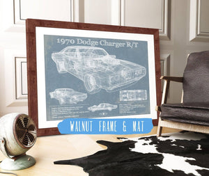20" x 16" / Black Frame & Mat Cutler West Dodge Charger 1970 R/T (Fast and Furious) Sports Car Blueprint Patent Original Art