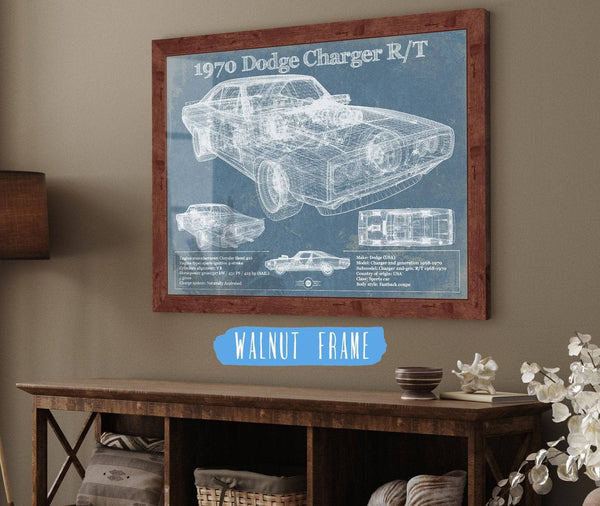20" x 16" / Walnut Frame Cutler West Dodge Charger 1970 R/T (Fast and Furious) Sports Car Blueprint Patent Original Art