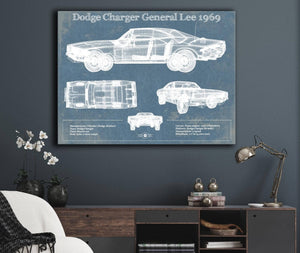 Cutler West Dodge Charger (Mk2) (B Body) General Lee 1969 Vintage Blueprint Auto Print