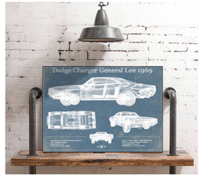 Cutler West Dodge Charger (Mk2) (B Body) General Lee 1969 Vintage Blueprint Auto Print