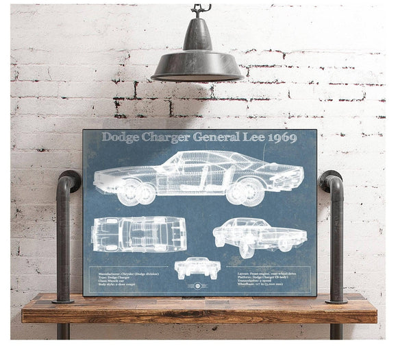 Cutler West Dodge Charger (Mk2) (B Body) General Lee 1969 Vintage Blueprint Auto Print