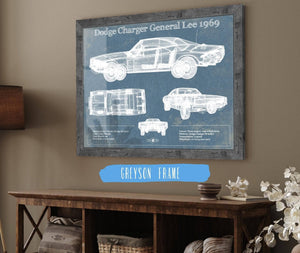 Cutler West Dodge Charger (Mk2) (B Body) General Lee 1969 Vintage Blueprint Auto Print