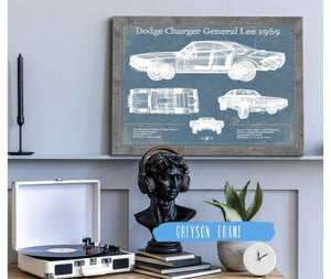 Cutler West Dodge Charger (Mk2) (B Body) General Lee 1969 Vintage Blueprint Auto Print