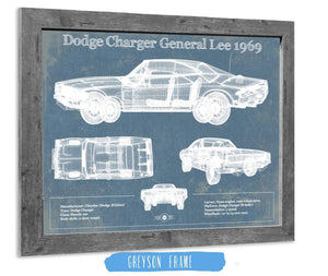 14" x 11" / Greyson Frame Cutler West Dodge Charger (Mk2) (B Body) General Lee 1969 Vintage Blueprint Auto Print