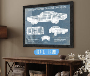 20" x 16" / Black Frame Cutler West Dodge Charger (Mk2) (B Body) General Lee 1969 Vintage Blueprint Auto Print