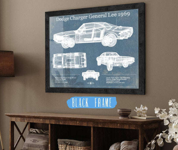 20" x 16" / Black Frame Cutler West Dodge Charger (Mk2) (B Body) General Lee 1969 Vintage Blueprint Auto Print